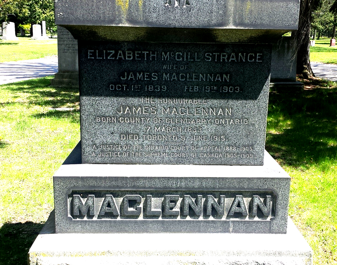 Photo of headstones/James MacLennan 1833-1915 hdstn Toronto Mount Pleasant cem ON